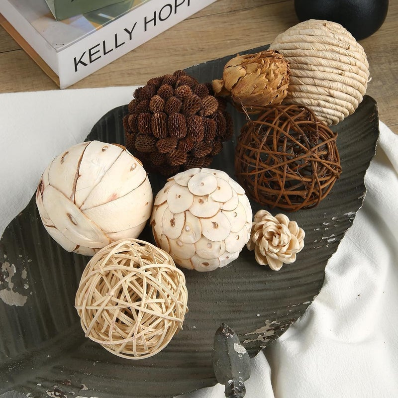 CIR OASES Decorative Bowl & Vase Filler Balls for Home Decor, Set of 6 PCS Natural Tone Rattan Wicker Balls Centerpieces Decoration, Decorative Orbs Vase Bowl Filler for Table Centerpieces - Image 1